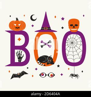 Boo Hallowen holiday quote fancy vector poster Stock Vector