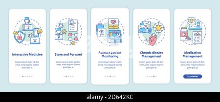 Telemedicine services types onboarding mobile app page screen with concepts Stock Vector