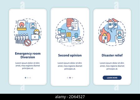 Telemedicine pros onboarding mobile app page screen with concepts Stock Vector
