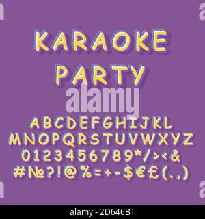 Karaoke party vintage 3d vector alphabet set Stock Vector