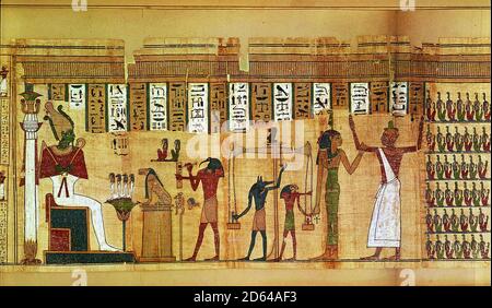 Title: The Judgement of Osiris, detail from a Book of the Dead Creator: Egyptian Date: 30th Dynasty (380-343 BC) Dimensions:  Medium: papyrus Location: Louvre, Paris Stock Photo