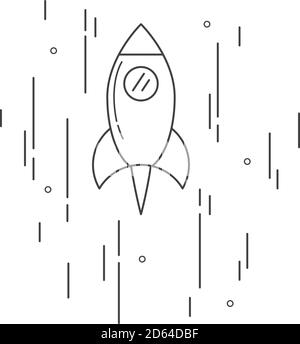 The flying-up starting rocket with fire and smoke in flat style.concept for infographics and design. Stock Vector