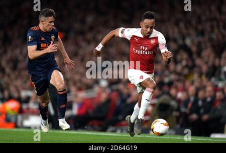 Arsenal's Pierre-Emerick Aubameyang (right) in action Stock Photo