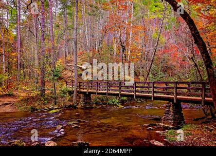 Fall foliage adds splashes of color at the trailhead to Abrams Falls, Nov. 2, 2017, in Cades Cove at Great Smoky Mountains National Park in Tennessee. Stock Photo