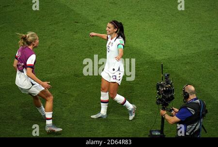 USA's Alex Morgan celebrates after the final whistle Stock Photo