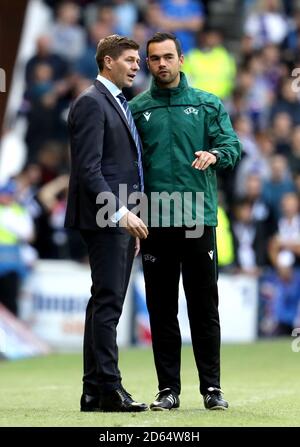 Rangers Manager Steven Gerrard Speaks To Joe Aribo Prior To The Uefa 