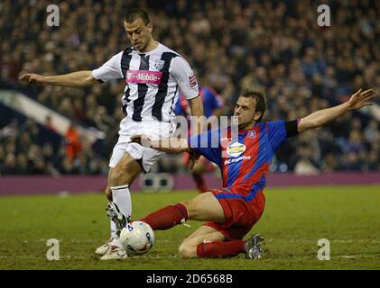 Crystal Palace's Mark Hudson and West Bromwich Albion's Neil Clement in action Stock Photo