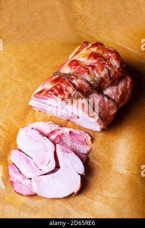 Tradicional homemade honey glazed ham. Natural product. Stock Photo