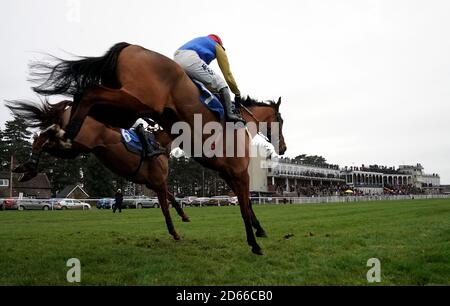 Victor Dartnall riding Bolving during the Luke Watson Memorial Racing Excellence 'Hands And Heels' Handicap Chase at Ludlow Racecourse Stock Photo