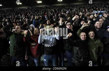 Coventry City fans celebrate scoring their side's second goal of the game Stock Photo