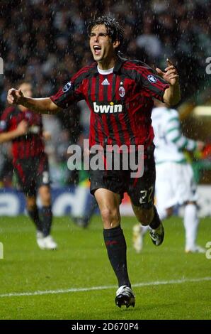 AC Milan's Ricardo Kaka celebrates after scoring from the penalty spot to put his side back on level terms. Stock Photo