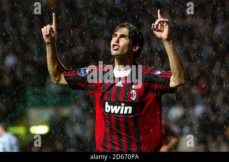AC Milan's Ricardo Kaka celebrates after scoring from the penalty spot to put his side back on level terms. Stock Photo