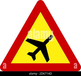 Warning sign with airplane symbol Stock Photo