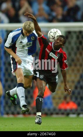 Blackburn Rovers' Vratislav Gresko and Manchester City's Shaun Wright Phillips battle for the ball Stock Photo