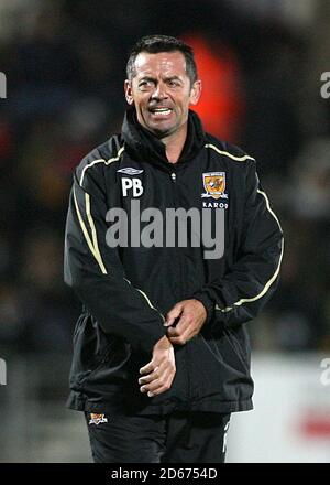 Hull City manager Phil Brown reacts during the Barclays Premier League ...