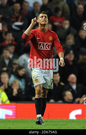 Manchester United's Cristiano Ronaldo celebrates scoring his sides fifth goal of the game Stock Photo