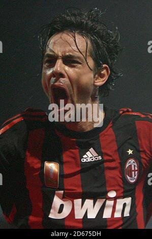 AC Milan's Filippo Inzaghi celebrates after scoring the second goal  Stock Photo