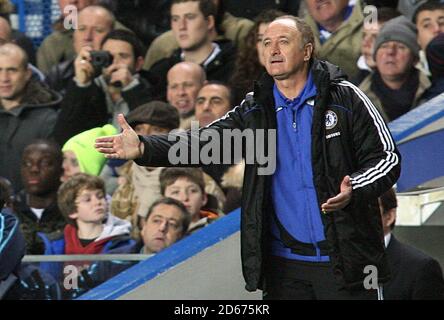 Chelsea manager Luiz Felipe Scolari, on the touchline. Stock Photo