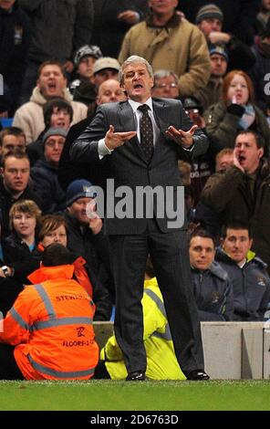 Manchester City manager Mark Hughes gestures on the touchline Stock Photo