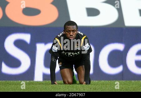 Manchester City's Shaun Wright-Phillips looks in pain after taking a knock early in the game Stock Photo