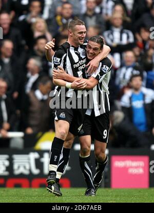 Newcastle United's Kevin Nolan (left) celebrates scoring his sides second goal of the game with teammate Andrew Carroll (right)  Stock Photo