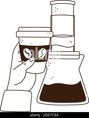 coffee brewing methods, syphon and hand disposable coffee cup vector illustration line style Stock Vector