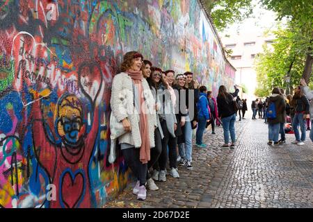 Lennon Wall in Prague, Czechia Stock Photo