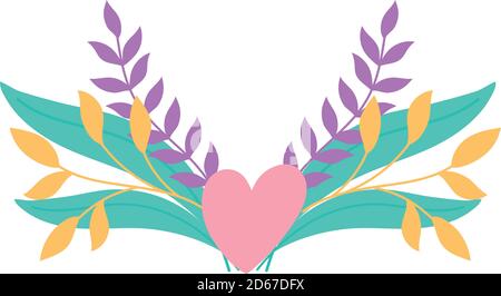 heart branches foliage decoration isolated icon style vector illustration Stock Vector