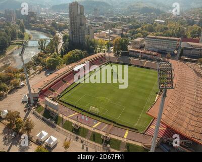 Aerial shot of the Bilino Polje Stadium in Zenica, Bosnia and Herzegovina Stock Photo