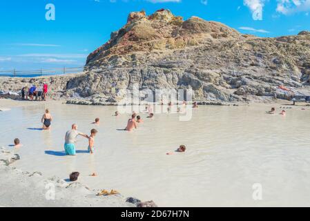Mud bath, Vulcano Island, Aeolian Islands, Sicily, Italy, Stock Photo