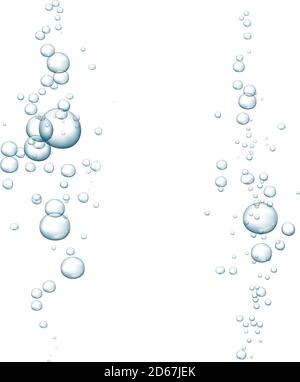 Blue fizzy bubbles. Sparkles underwater stream in water, sea, aquarium. Fizzy pop and effervescent drink. Abstract fresh soda bubbles. Vector illustration Stock Vector