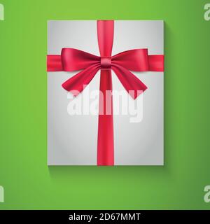 Gift wrapping with red bow and ribbon, top view Stock Vector