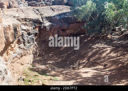 Skull Hole, site of an Aboriginal massacre, Bladensburg National Park, Winton, Outback Queensland. Stock Photo