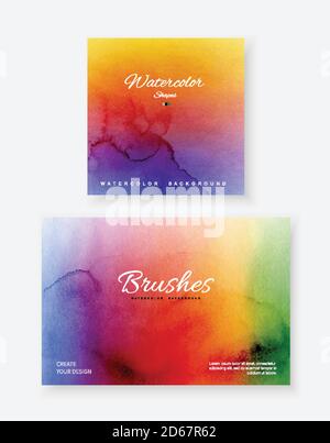 Creative abstract template background set with shape brush bright rainbow color watercolor stains.  Artistic stain vector for decorative design print Stock Vector