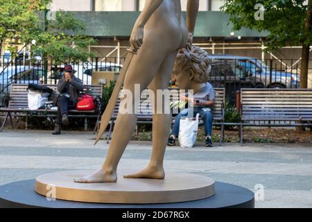 New York City, United States. 14th Oct, 2020. View of the newly installed statue of 'Medusa With The Head of Perseus' by Argentine-Italian artist Luciano Garbati at the Collect Pond Park in New York City. Credit: SOPA Images Limited/Alamy Live News Stock Photo