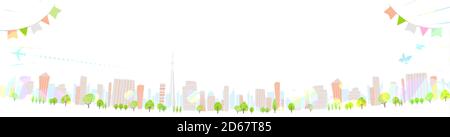 A shining summer city. Horizontal size.Vector art that is easy to edit. Stock Vector