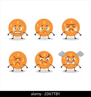 Orange pie cartoon character with various angry expressions Stock Vector