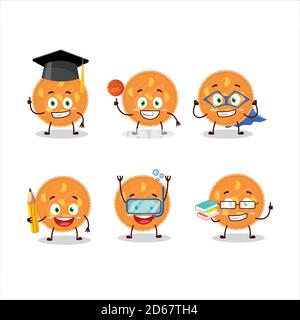 School student of orange pie cartoon character with various expressions Stock Vector