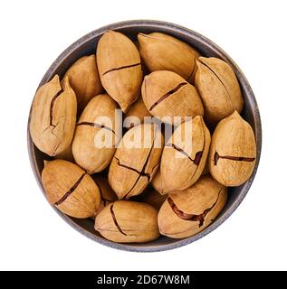 pecans in bowl with clipping path on a white isolated background Stock Photo