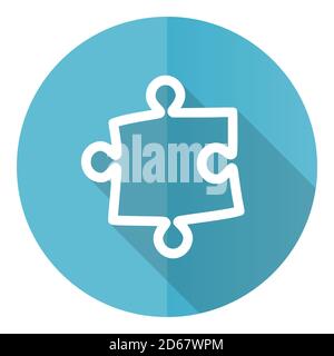 Puzzle vector icon, flat design blue round web button isolated on white background Stock Vector
