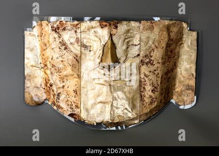 Gold mask, Sican culture collection of museum warehouse, 'National Museum of Archaeology, Anthropology and History of Peru', Lima, Peru, South America Stock Photo