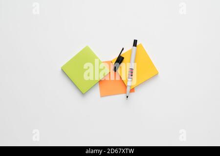 Isolated Pen and Sticky Note flatlay topview Stock Photo