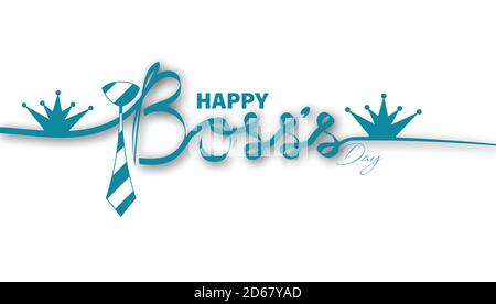 Vector Illustration of Happy Boss's day. 16 October. Calligraphy text. tie, mustache, crown. Stock Vector