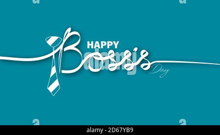 Vector Illustration of Happy Boss's day. 16 October. Calligraphy text. tie, mustache, crown. Stock Vector