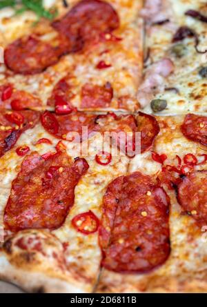 Homemade Pizza. A wonderful mix of flavors and colors. Stock Photo