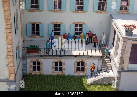 A view of Swissminiatur, open-air miniature park placed in Melide, on the shore of Lake Lugano, Melide, Lugano, Switzerland, Europe. Stock Photo