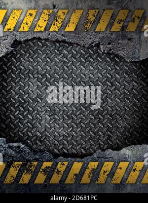 Warning stripes on rusty metal background Stock Photo