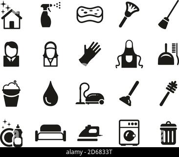 Cleaning Product & Equipment Icons Black & White Set Big Stock Vector
