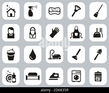 Cleaning Product & Equipment Icons Black & White Flat Design Set Big Stock Vector