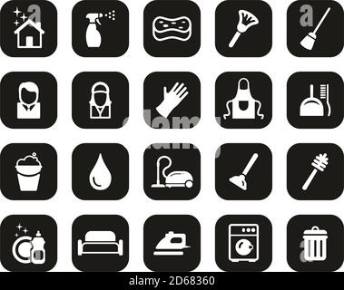 Cleaning Product & Equipment Icons White On Black Flat Design Set Big Stock Vector